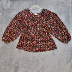 Plus Size Floral Peasant Blouse with Balloon Sleeves, Ava & Viv, Sz 1X